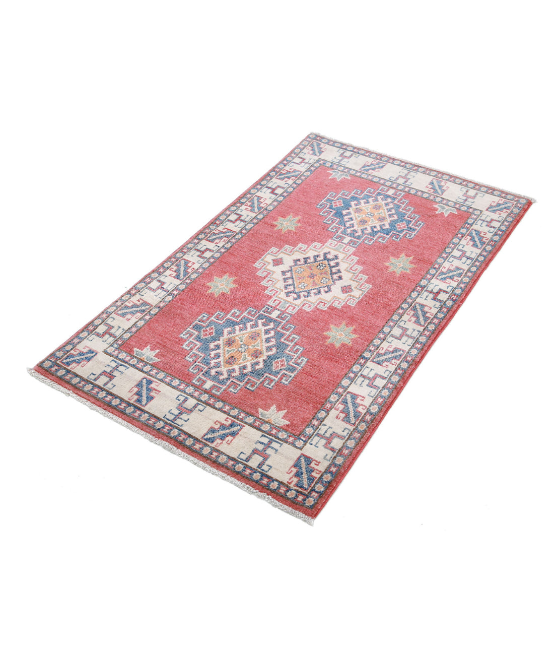 Kazak 2'6'' X 4'5'' Hand-Knotted Wool Rug 2'6'' x 4'5'' (75 X 133) / Red / Ivory