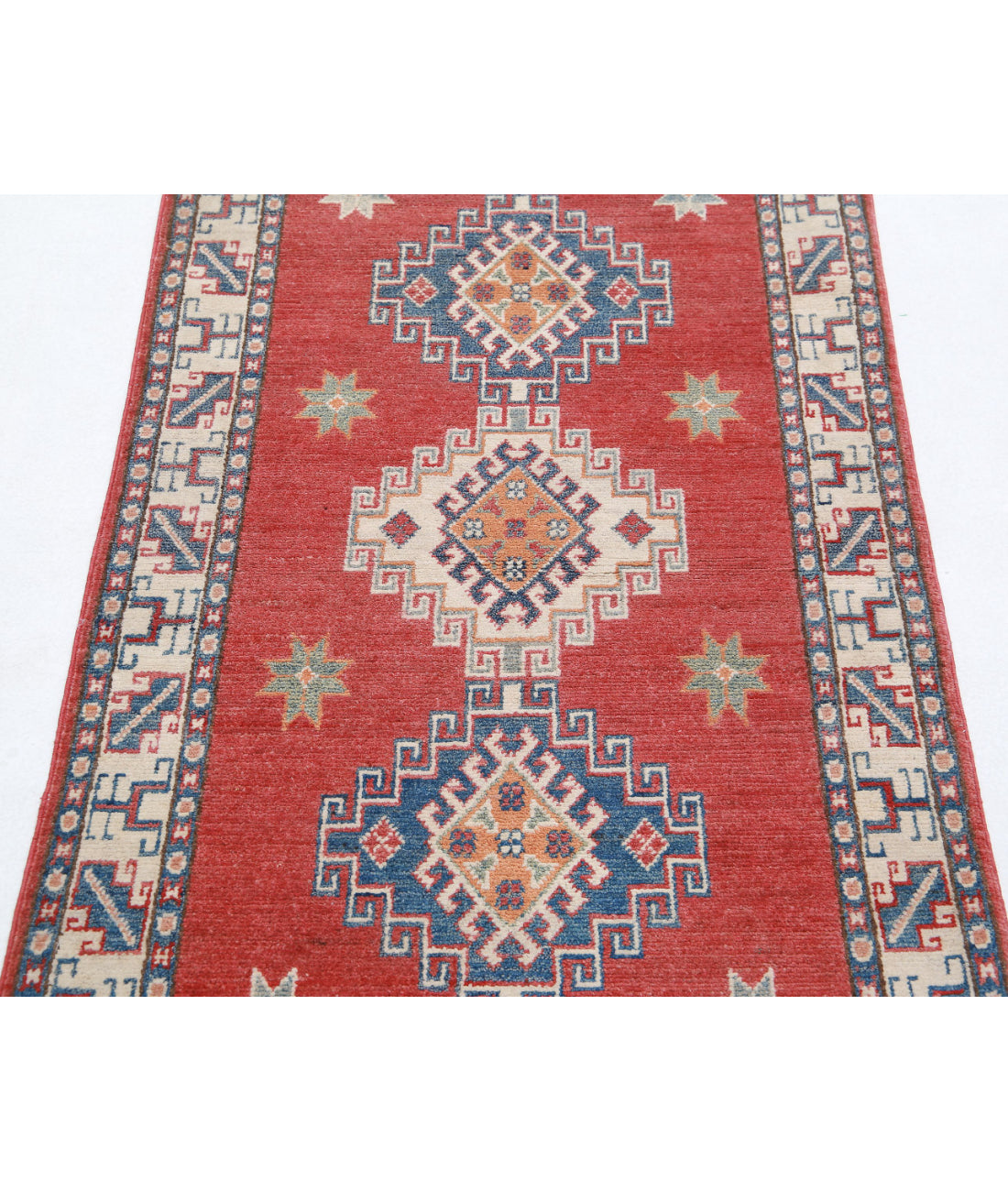 Kazak 2'6'' X 4'5'' Hand-Knotted Wool Rug 2'6'' x 4'5'' (75 X 133) / Red / Ivory