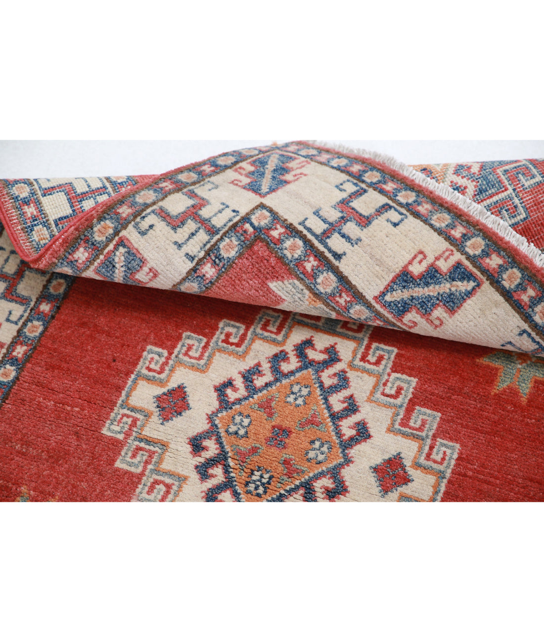 Kazak 2'6'' X 4'5'' Hand-Knotted Wool Rug 2'6'' x 4'5'' (75 X 133) / Red / Ivory