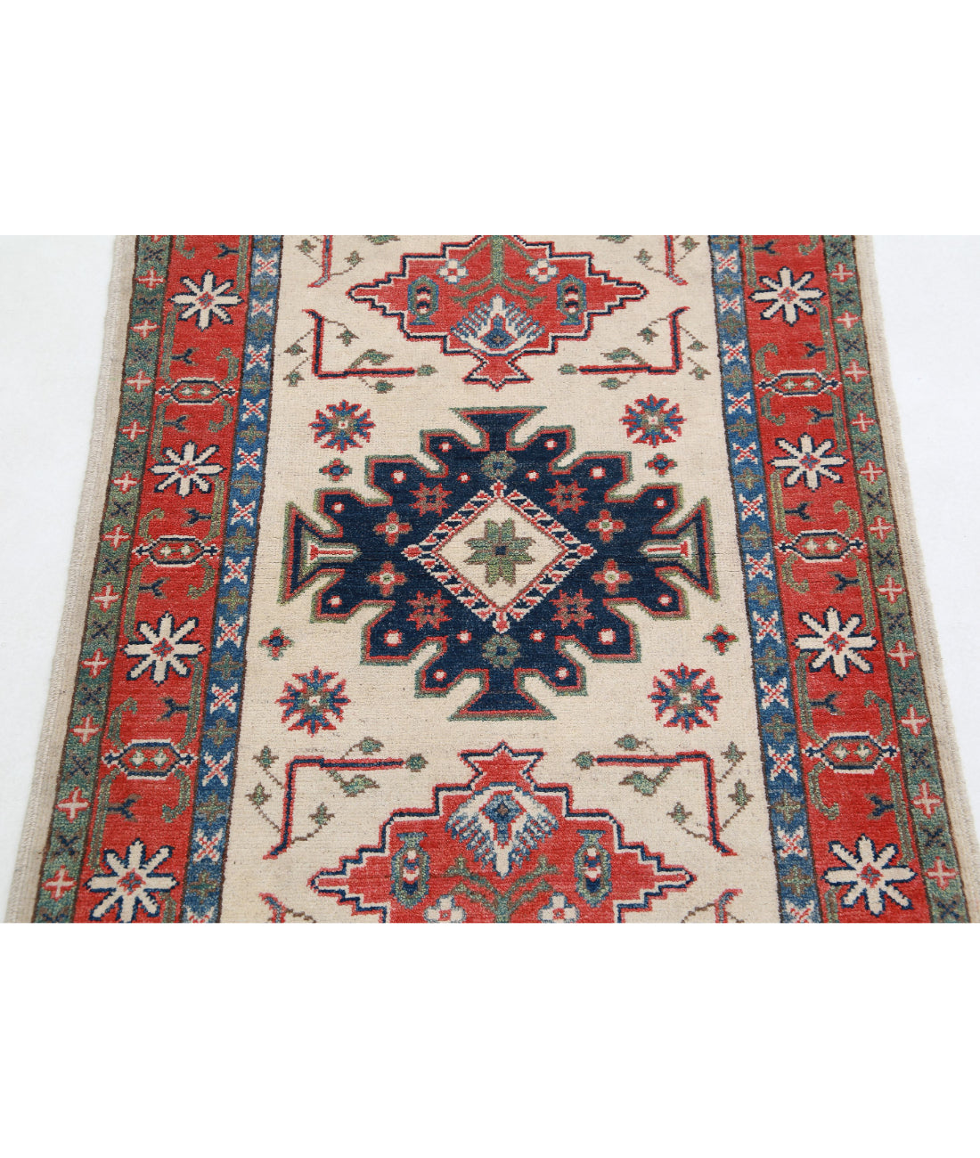 Kazak 2'8'' X 3'11'' Hand-Knotted Wool Rug 2'8'' x 3'11'' (80 X 118) / Ivory / Red