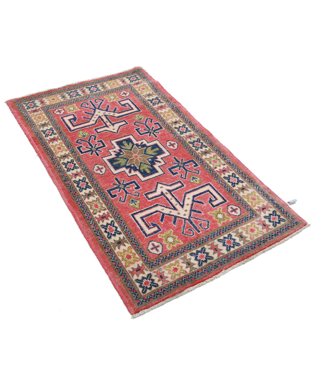 Kazak 2'5'' X 4'5'' Hand-Knotted Wool Rug 2'5'' x 4'5'' (73 X 133) / Red / Ivory