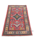 Kazak 2'5'' X 4'5'' Hand-Knotted Wool Rug 2'5'' x 4'5'' (73 X 133) / Red / Ivory