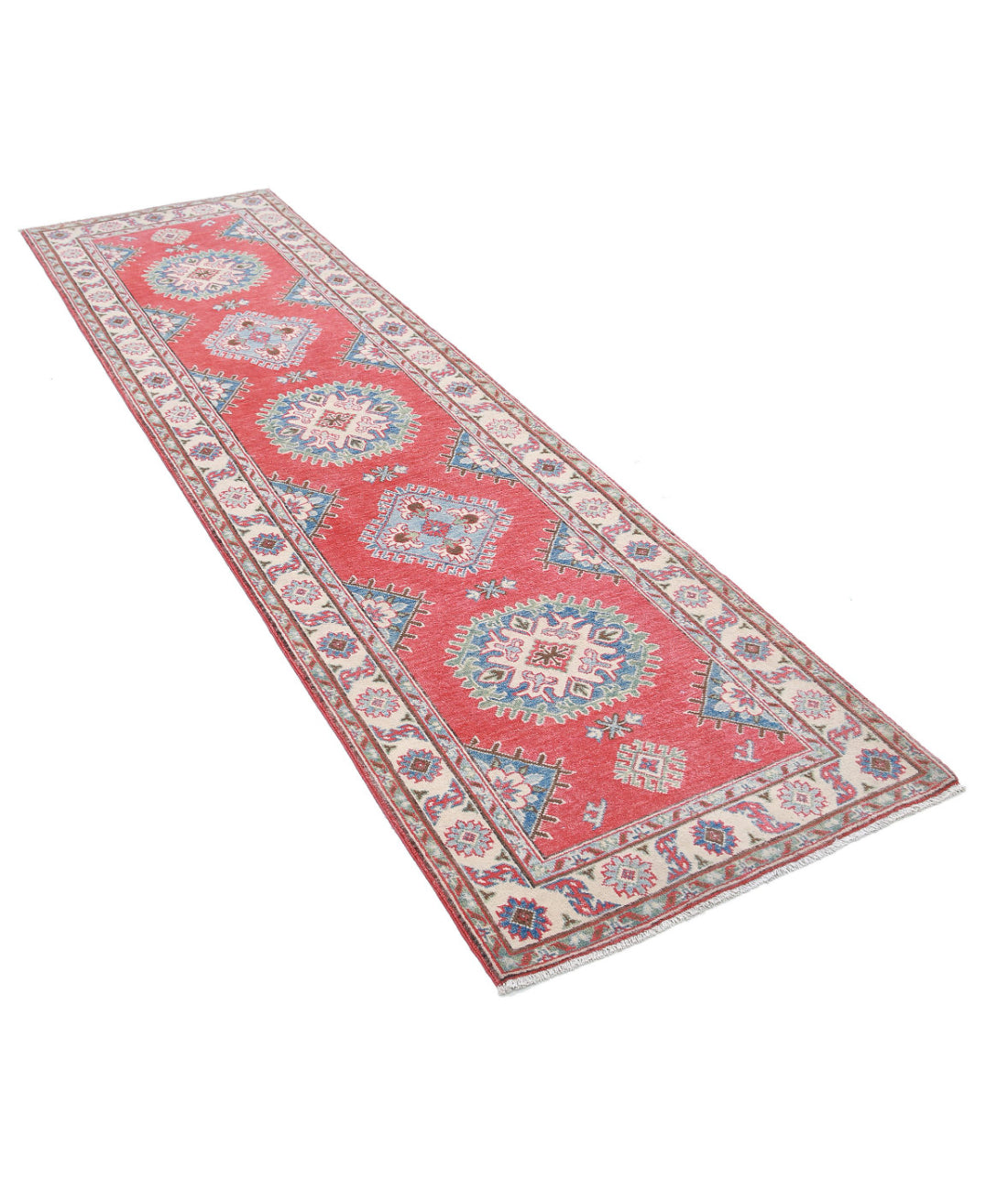 Kazak 2'7'' X 9'7'' Hand-Knotted Wool Rug 2'7'' x 9'7'' (78 X 288) / Red / Ivory