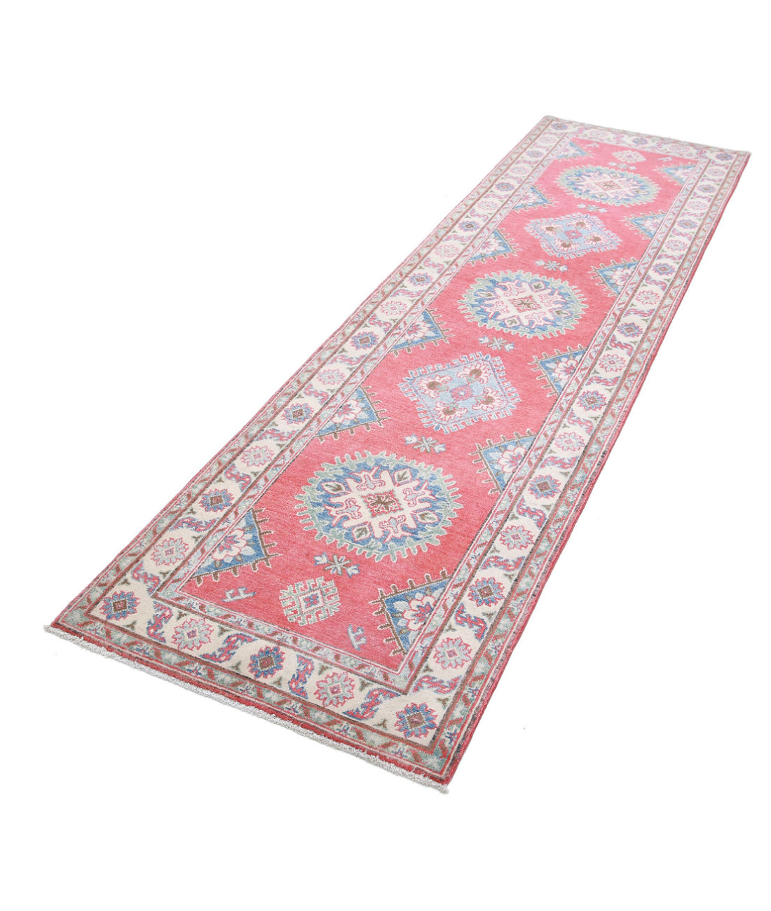 Kazak 2'7'' X 9'7'' Hand-Knotted Wool Rug 2'7'' x 9'7'' (78 X 288) / Red / Ivory