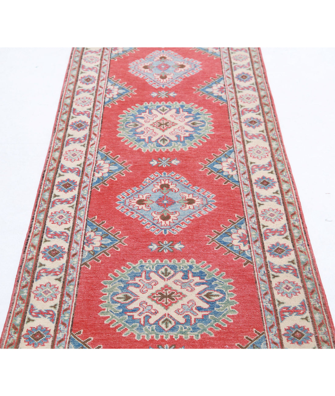 Kazak 2'7'' X 9'7'' Hand-Knotted Wool Rug 2'7'' x 9'7'' (78 X 288) / Red / Ivory