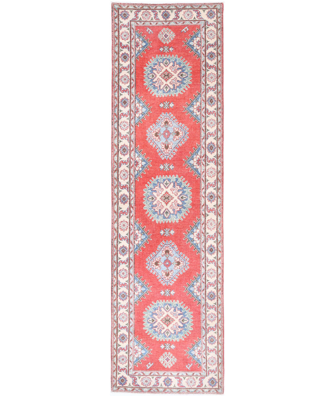 Kazak 2'7'' X 9'7'' Hand-Knotted Wool Rug 2'7'' x 9'7'' (78 X 288) / Red / Ivory