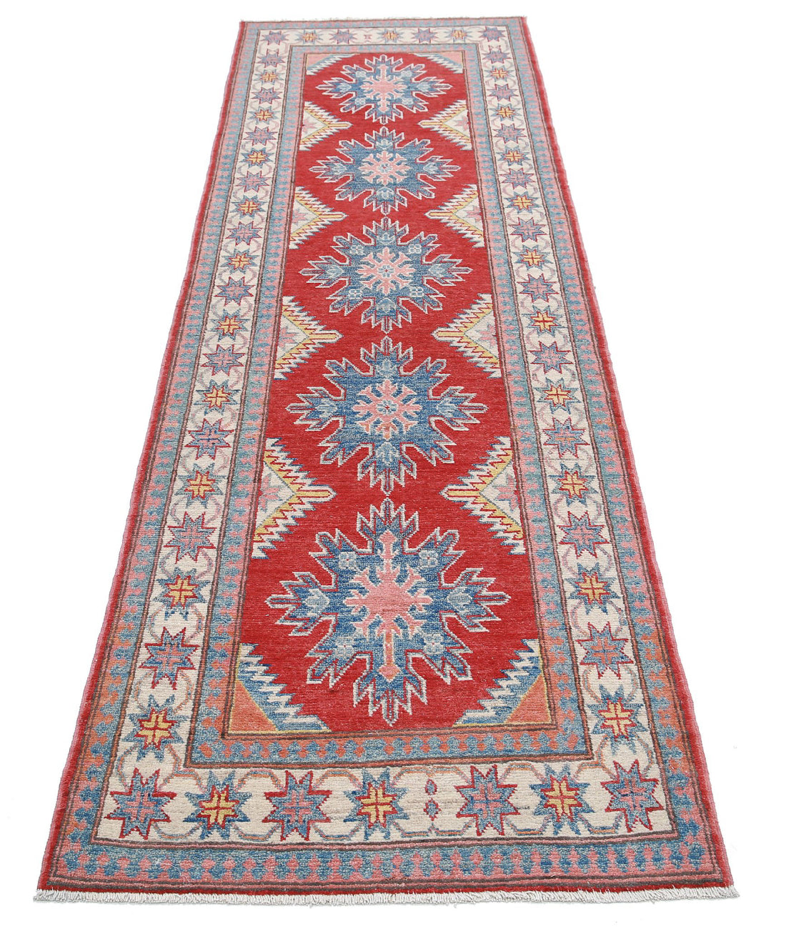 Kazak 2'7'' X 9'2'' Hand-Knotted Wool Rug 2'7'' x 9'2'' (78 X 275) / Red / Ivory