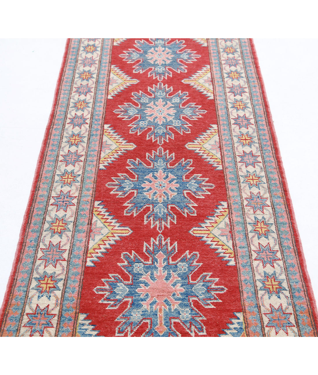 Kazak 2'7'' X 9'2'' Hand-Knotted Wool Rug 2'7'' x 9'2'' (78 X 275) / Red / Ivory