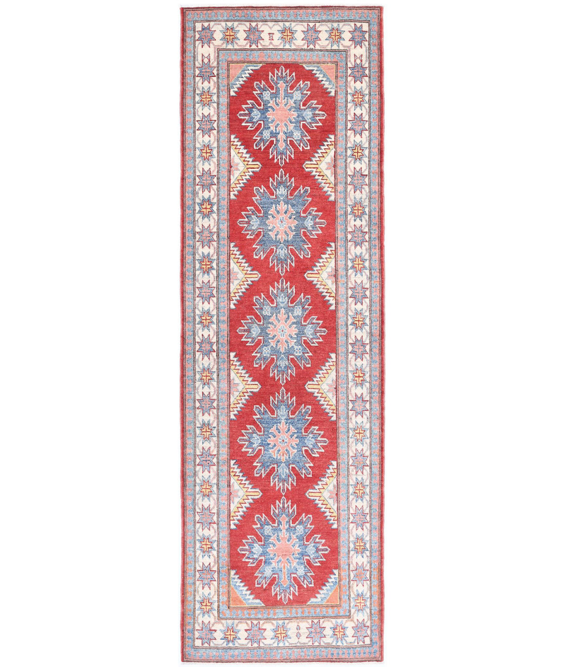 Kazak 2'7'' X 9'2'' Hand-Knotted Wool Rug 2'7'' x 9'2'' (78 X 275) / Red / Ivory