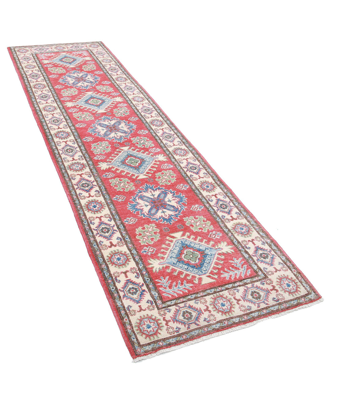 Kazak 2'8'' X 9'10'' Hand-Knotted Wool Rug 2'8'' x 9'10'' (80 X 295) / Red / Ivory