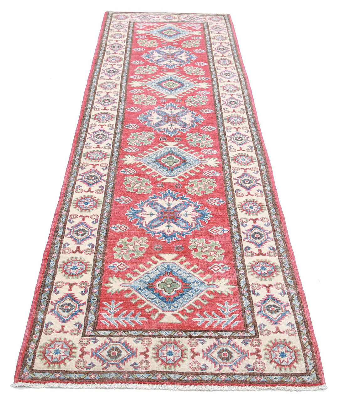 Kazak 2'8'' X 9'10'' Hand-Knotted Wool Rug 2'8'' x 9'10'' (80 X 295) / Red / Ivory