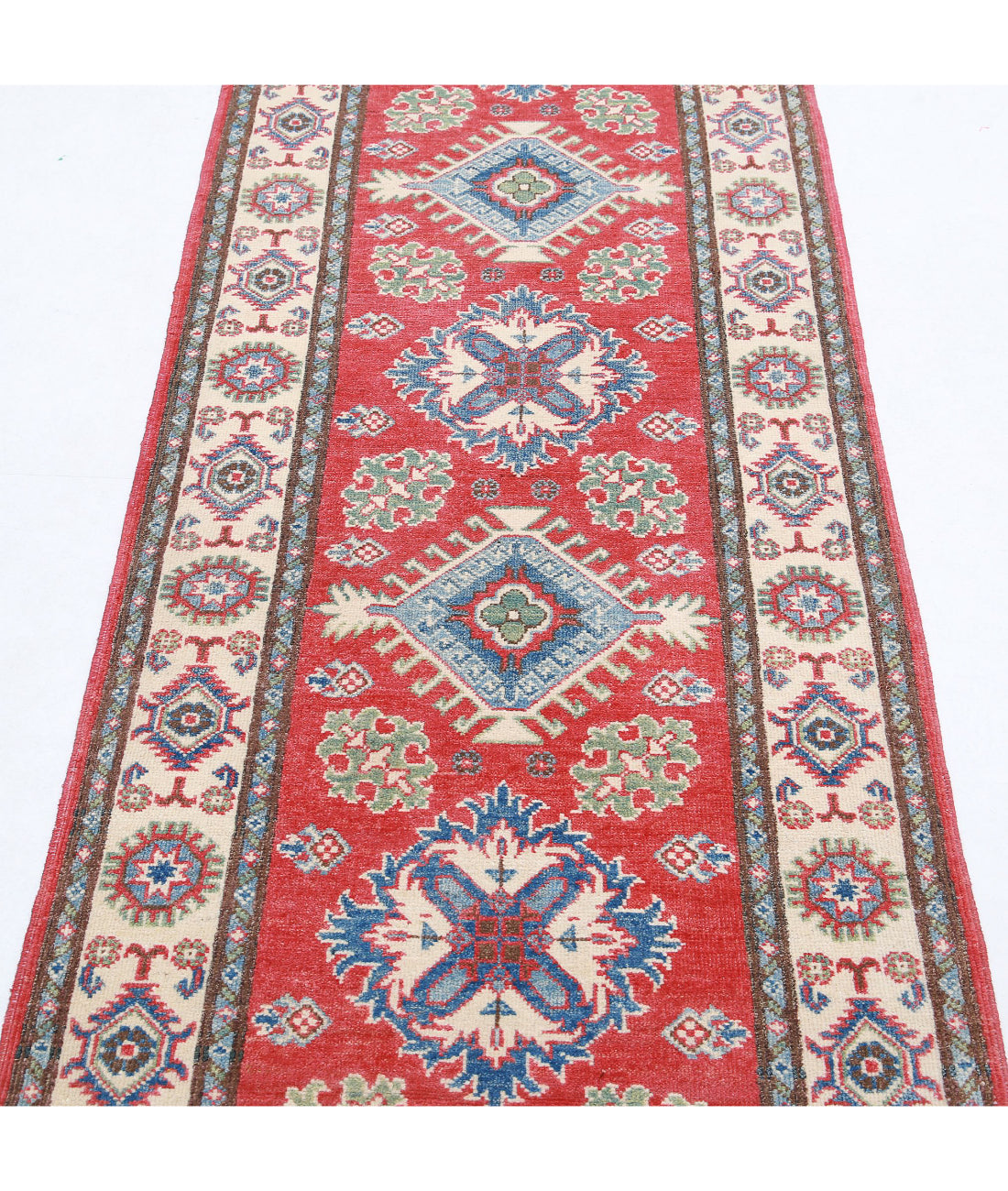 Kazak 2'8'' X 9'10'' Hand-Knotted Wool Rug 2'8'' x 9'10'' (80 X 295) / Red / Ivory