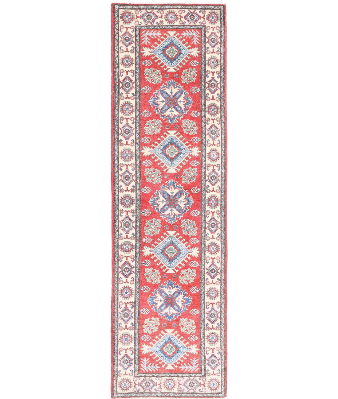 Kazak 2'8'' X 9'10'' Hand-Knotted Wool Rug 2'8'' x 9'10'' (80 X 295) / Red / Ivory