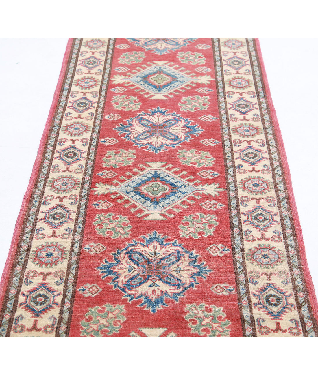 Kazak 2'7'' X 9'7'' Hand-Knotted Wool Rug 2'7'' x 9'7'' (78 X 288) / Red / Beige