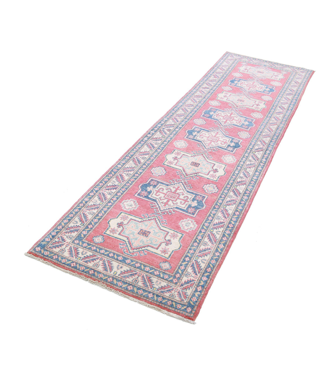 Kazak 2'7'' X 9'0'' Hand-Knotted Wool Rug 2'7'' x 9'0'' (78 X 270) / Red / Ivory