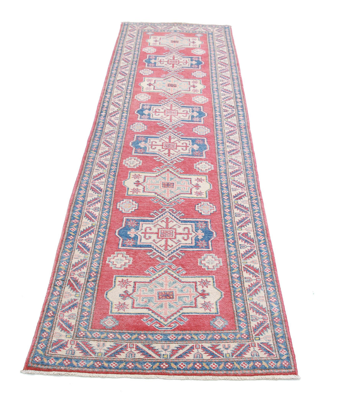 Kazak 2'7'' X 9'0'' Hand-Knotted Wool Rug 2'7'' x 9'0'' (78 X 270) / Red / Ivory