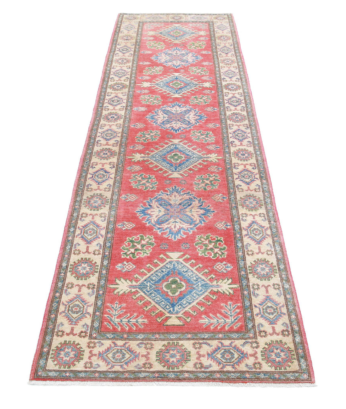 Kazak 2'9'' X 9'5'' Hand-Knotted Wool Rug 2'9'' x 9'5'' (83 X 283) / Red / Ivory