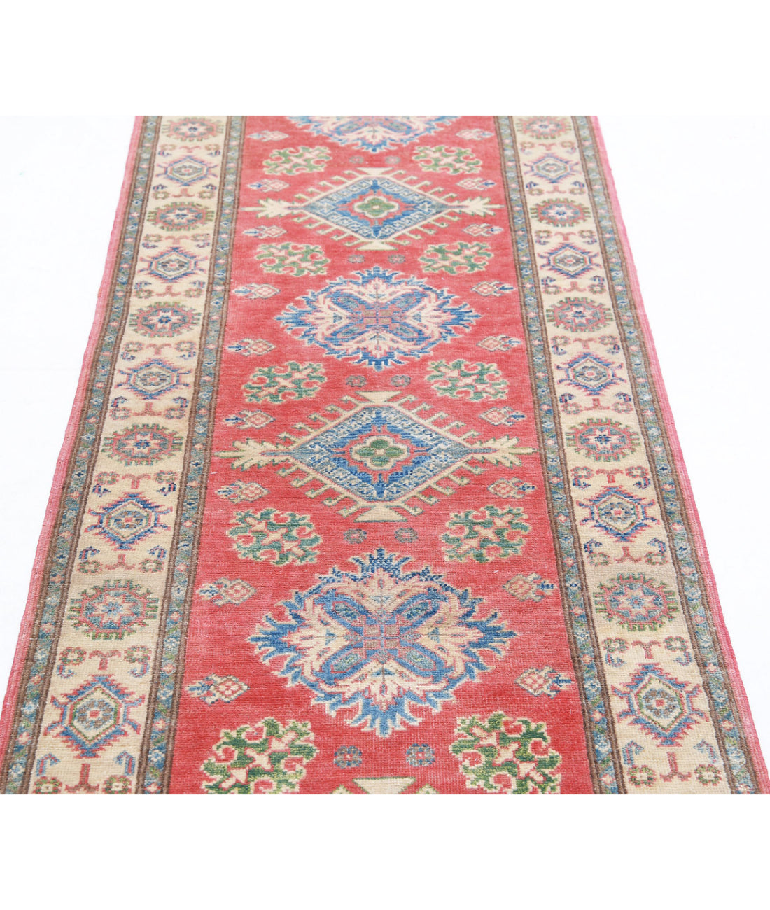 Kazak 2'9'' X 9'5'' Hand-Knotted Wool Rug 2'9'' x 9'5'' (83 X 283) / Red / Ivory