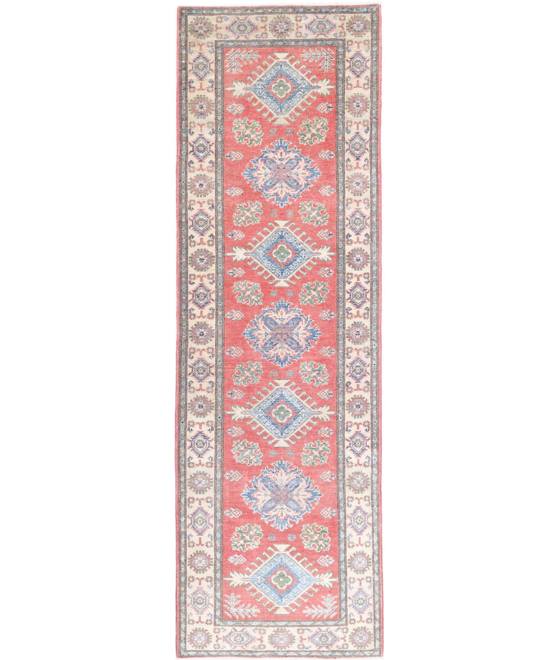 Kazak 2'9'' X 9'5'' Hand-Knotted Wool Rug 2'9'' x 9'5'' (83 X 283) / Red / Ivory