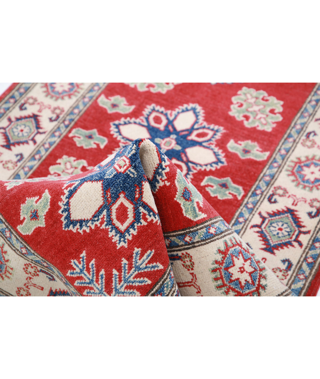 Kazak 2'10'' X 9'9'' Hand-Knotted Wool Rug 2'10'' x 9'9'' (85 X 293) / Red / Ivory