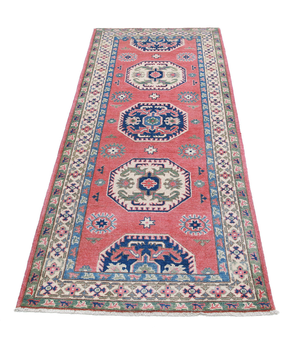 Kazak 2'9'' X 7'2'' Hand-Knotted Wool Rug 2'9'' x 7'2'' (83 X 215) / Red / Ivory