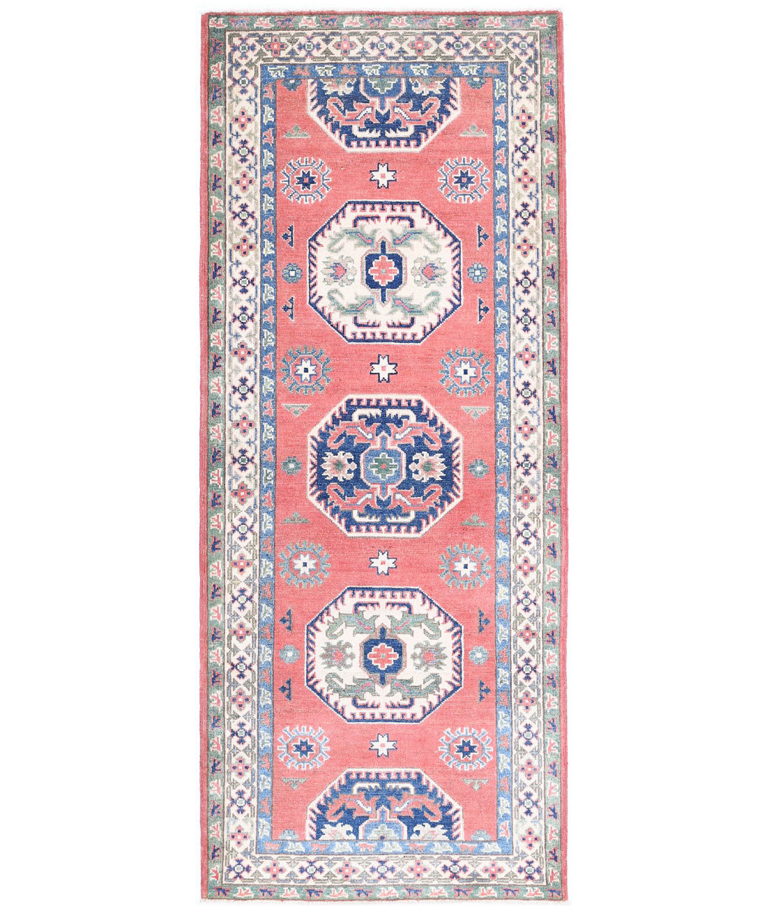 Kazak 2'9'' X 7'2'' Hand-Knotted Wool Rug 2'9'' x 7'2'' (83 X 215) / Red / Ivory