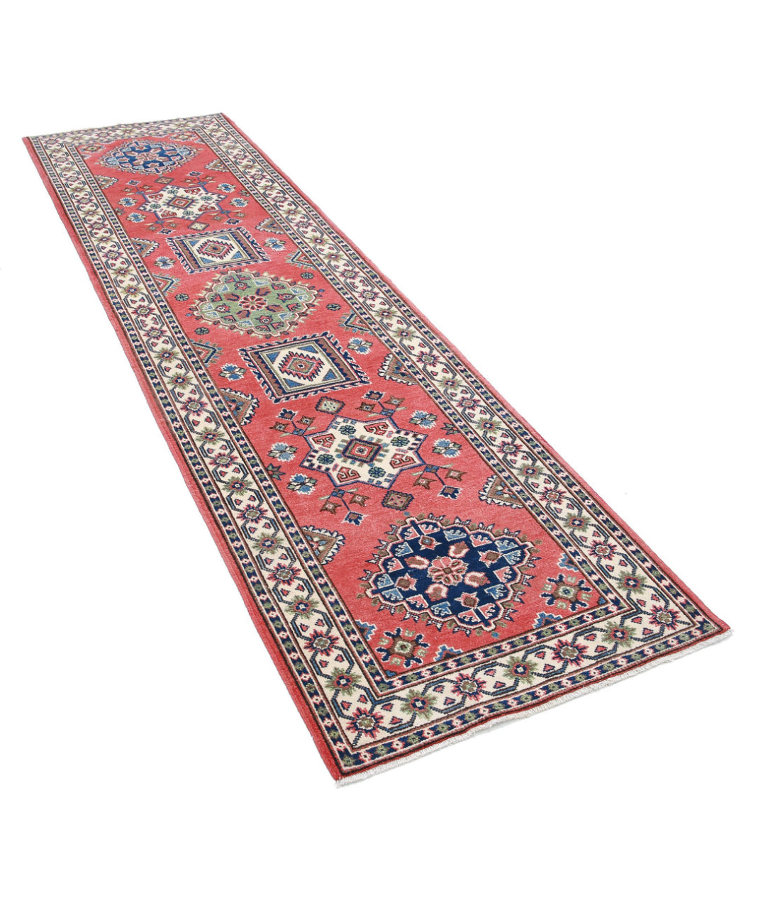 Kazak 2'8'' X 9'6'' Hand-Knotted Wool Rug 2'8'' x 9'6'' (80 X 285) / Red / Ivory