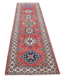 Kazak 2'8'' X 9'6'' Hand-Knotted Wool Rug 2'8'' x 9'6'' (80 X 285) / Red / Ivory