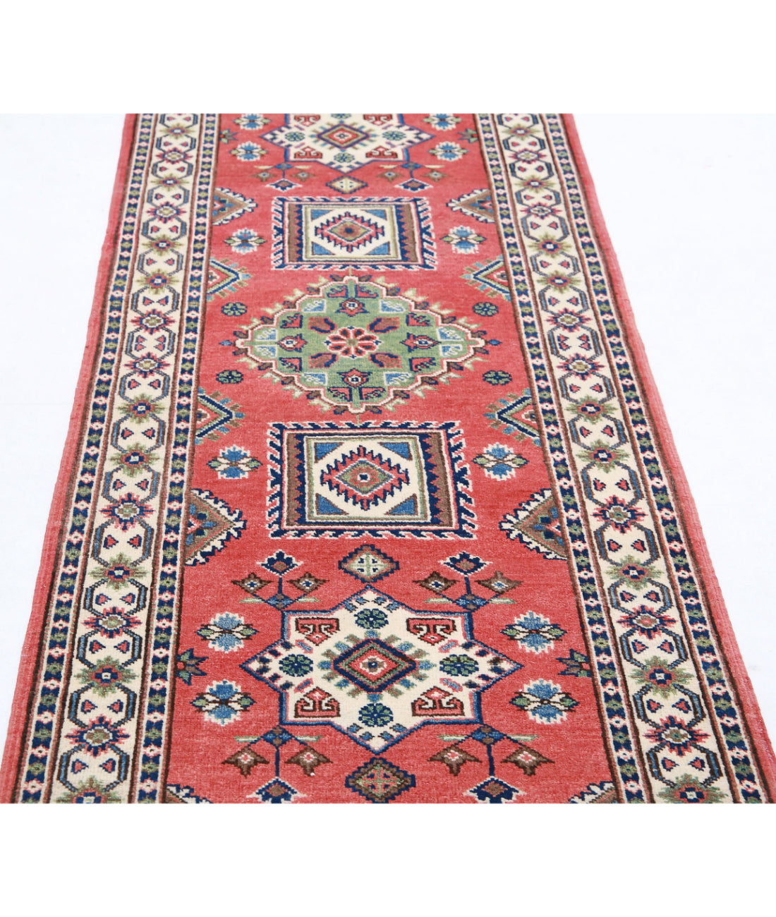 Kazak 2'8'' X 9'6'' Hand-Knotted Wool Rug 2'8'' x 9'6'' (80 X 285) / Red / Ivory