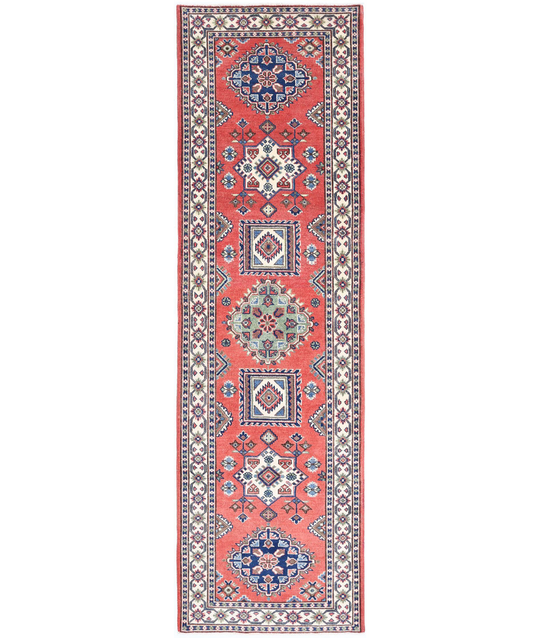 Kazak 2'8'' X 9'6'' Hand-Knotted Wool Rug 2'8'' x 9'6'' (80 X 285) / Red / Ivory