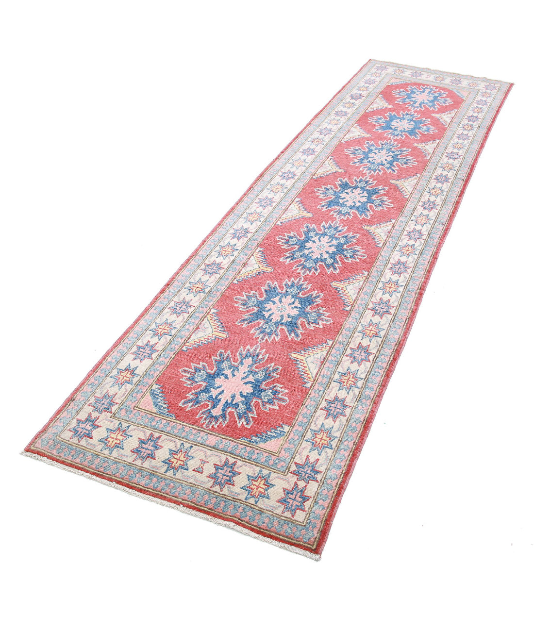 Kazak 2'7'' X 9'8'' Hand-Knotted Wool Rug 2'7'' x 9'8'' (78 X 290) / Red / Ivory