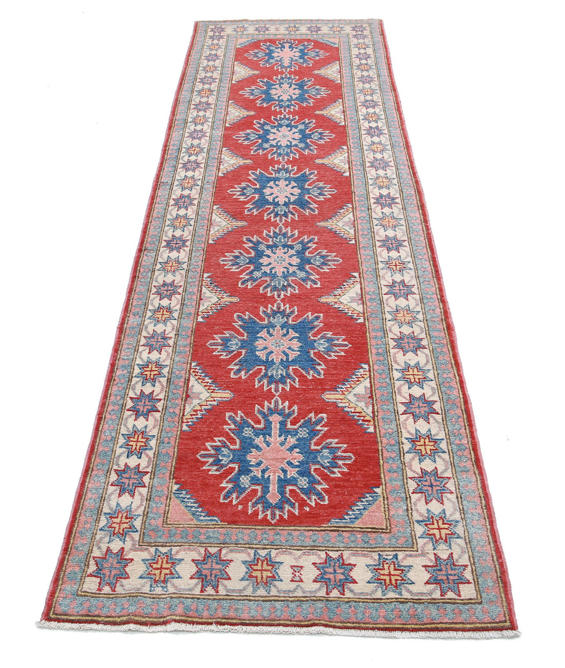 Kazak 2'7'' X 9'8'' Hand-Knotted Wool Rug 2'7'' x 9'8'' (78 X 290) / Red / Ivory