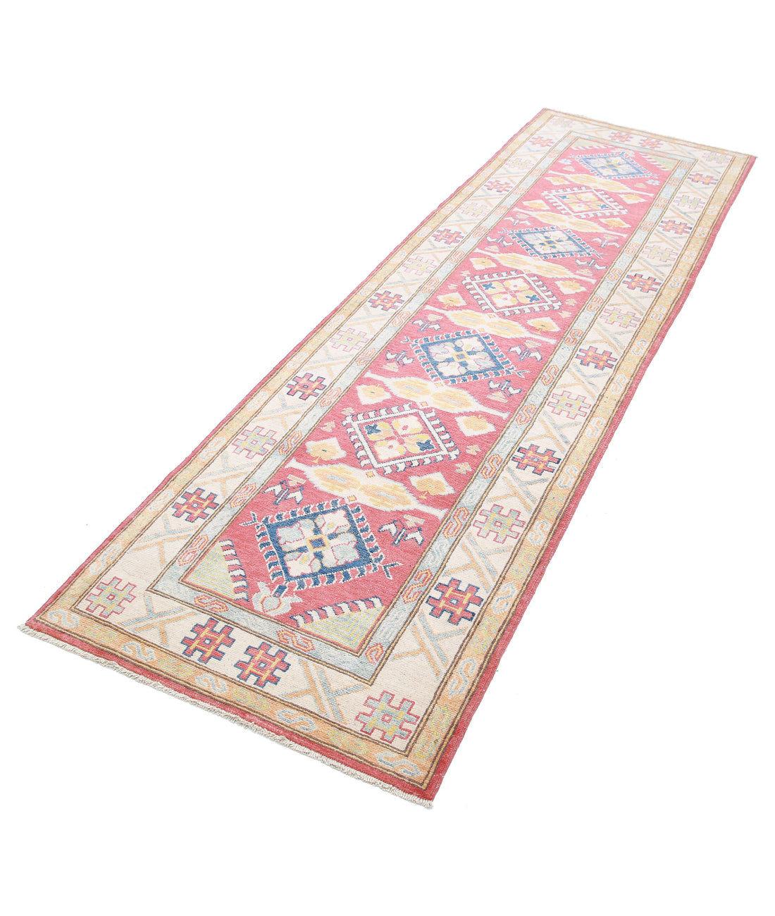 Kazak 2'8'' X 8'10'' Hand-Knotted Wool Rug 2'8'' x 8'10'' (80 X 265) / Red / Ivory