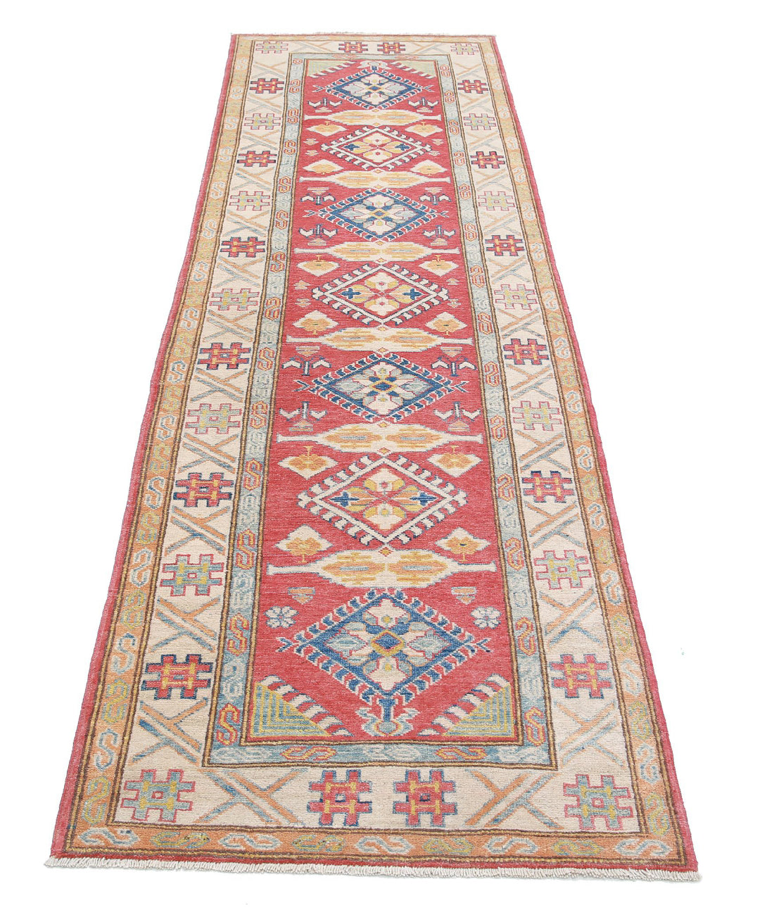 Kazak 2'8'' X 8'10'' Hand-Knotted Wool Rug 2'8'' x 8'10'' (80 X 265) / Red / Ivory