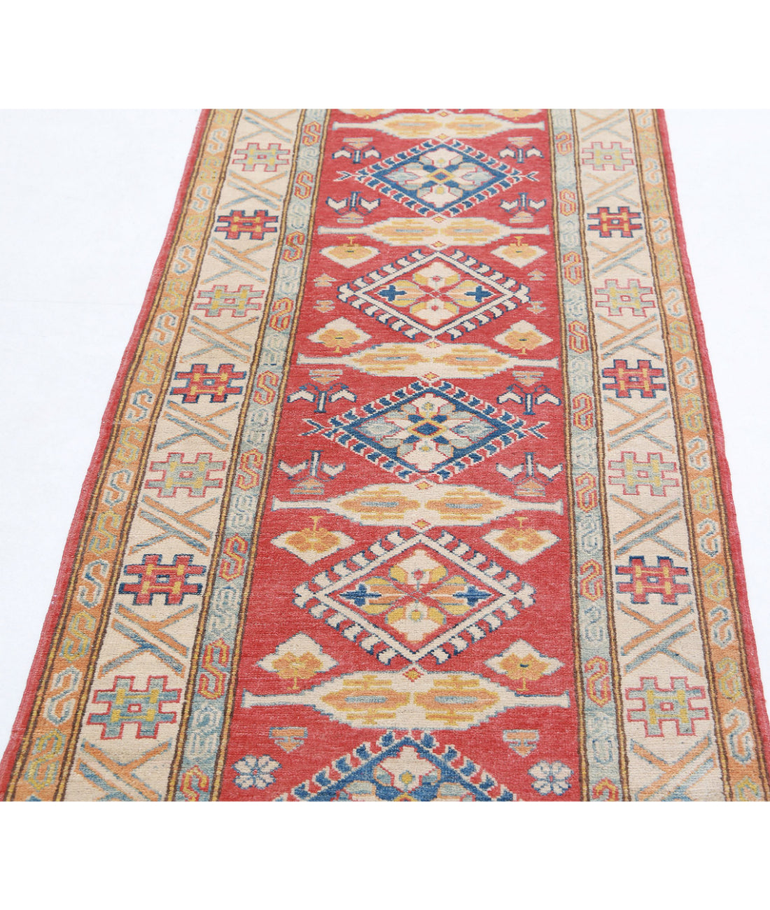 Kazak 2'8'' X 8'10'' Hand-Knotted Wool Rug 2'8'' x 8'10'' (80 X 265) / Red / Ivory