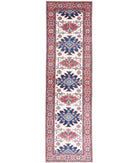 Kazak 2'6'' X 9'7'' Hand-Knotted Wool Rug 2'6'' x 9'7'' (75 X 288) / Ivory / Red