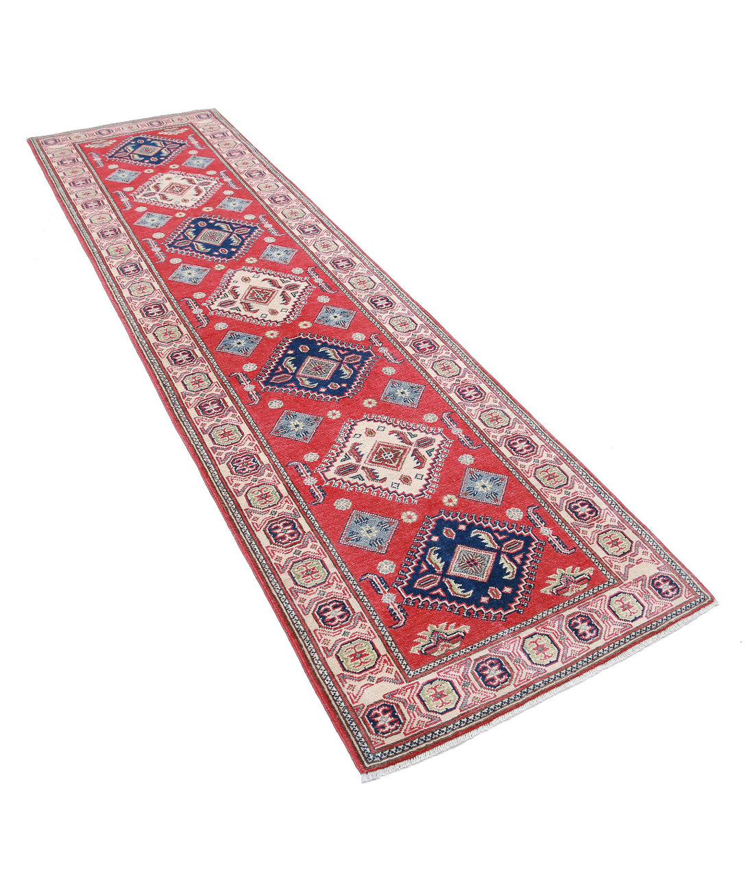 Kazak 2'9'' X 9'11'' Hand-Knotted Wool Rug 2'9'' x 9'11'' (83 X 298) / Red / Ivory