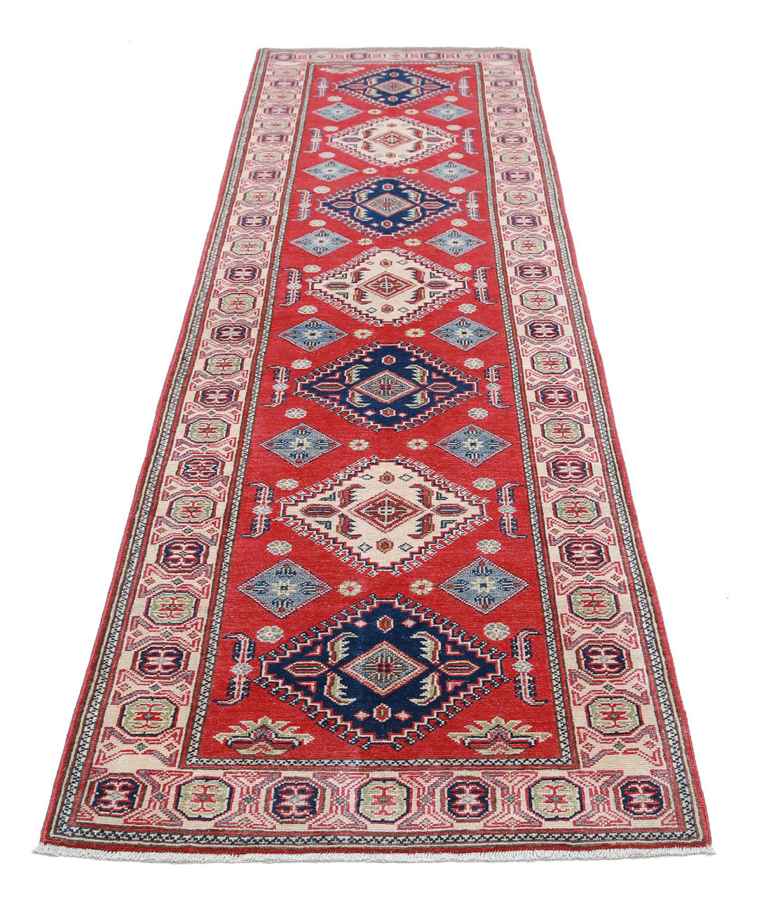 Kazak 2'9'' X 9'11'' Hand-Knotted Wool Rug 2'9'' x 9'11'' (83 X 298) / Red / Ivory