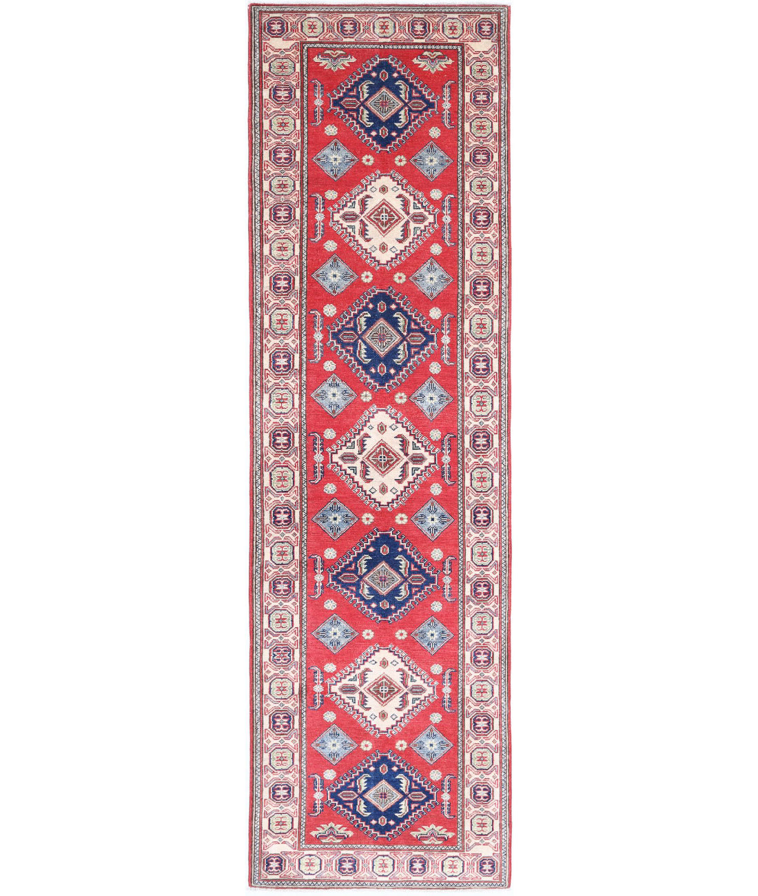 Kazak 2'9'' X 9'11'' Hand-Knotted Wool Rug 2'9'' x 9'11'' (83 X 298) / Red / Ivory