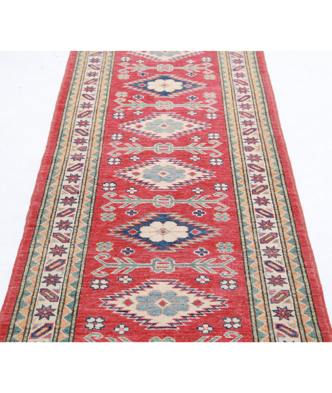 Kazak 2'8'' X 9'6'' Hand-Knotted Wool Rug 2'8'' x 9'6'' (80 X 285) / Red / Ivory