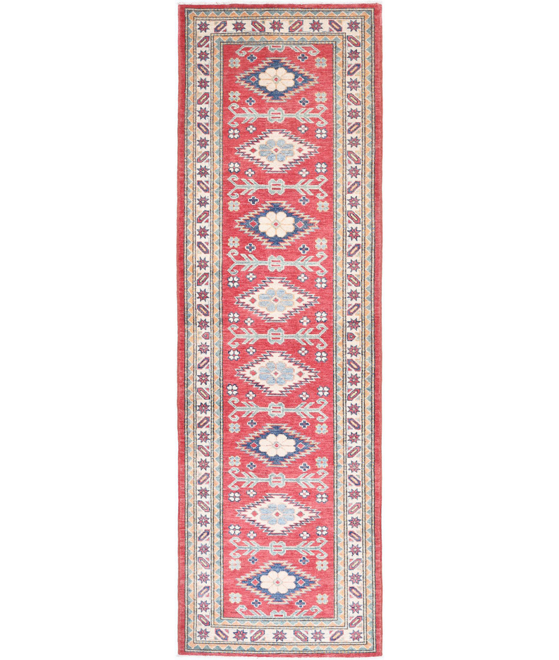 Kazak 2'8'' X 9'6'' Hand-Knotted Wool Rug 2'8'' x 9'6'' (80 X 285) / Red / Ivory