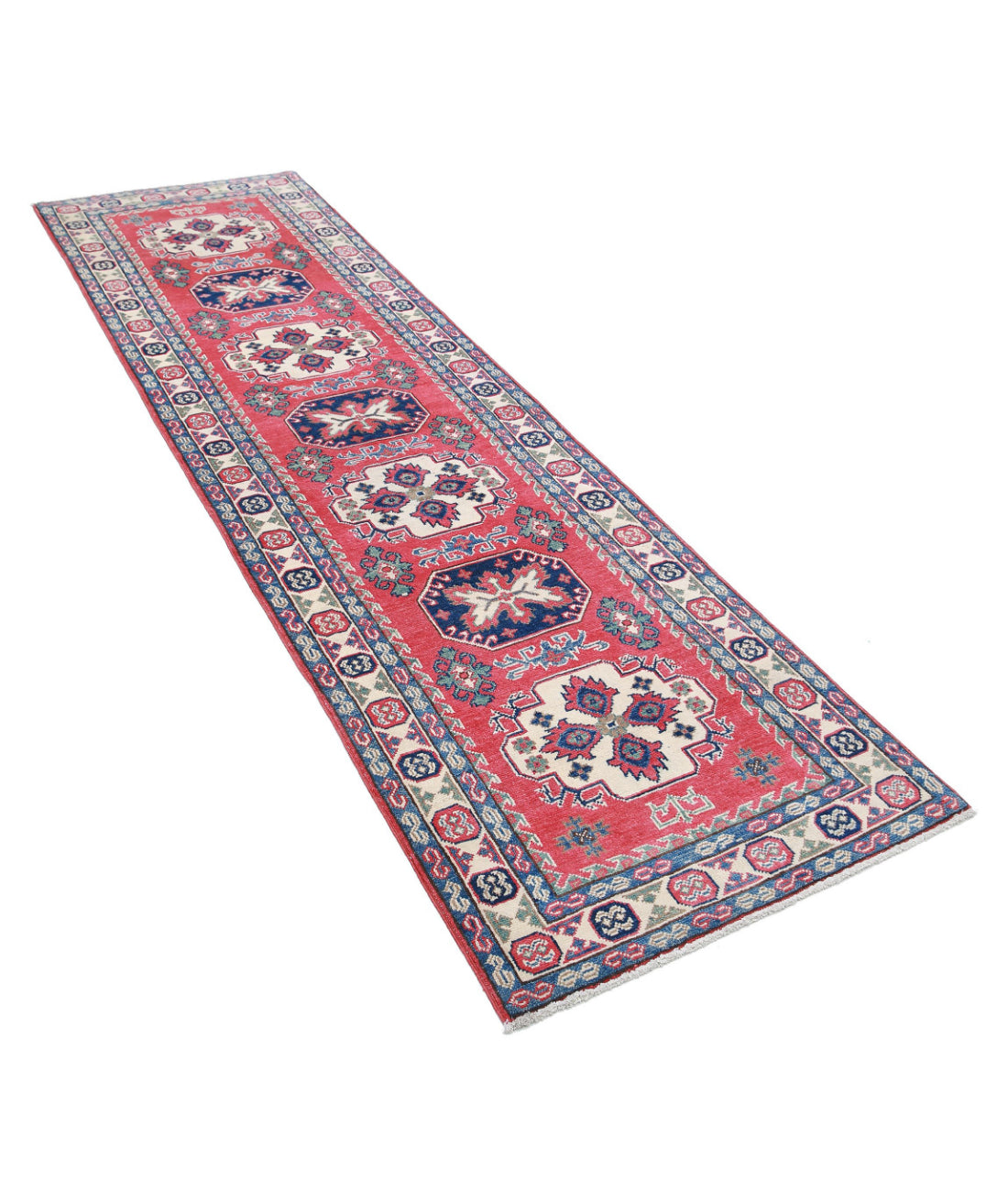 Kazak 2'7'' X 9'4'' Hand-Knotted Wool Rug 2'7'' x 9'4'' (78 X 280) / Red / Ivory