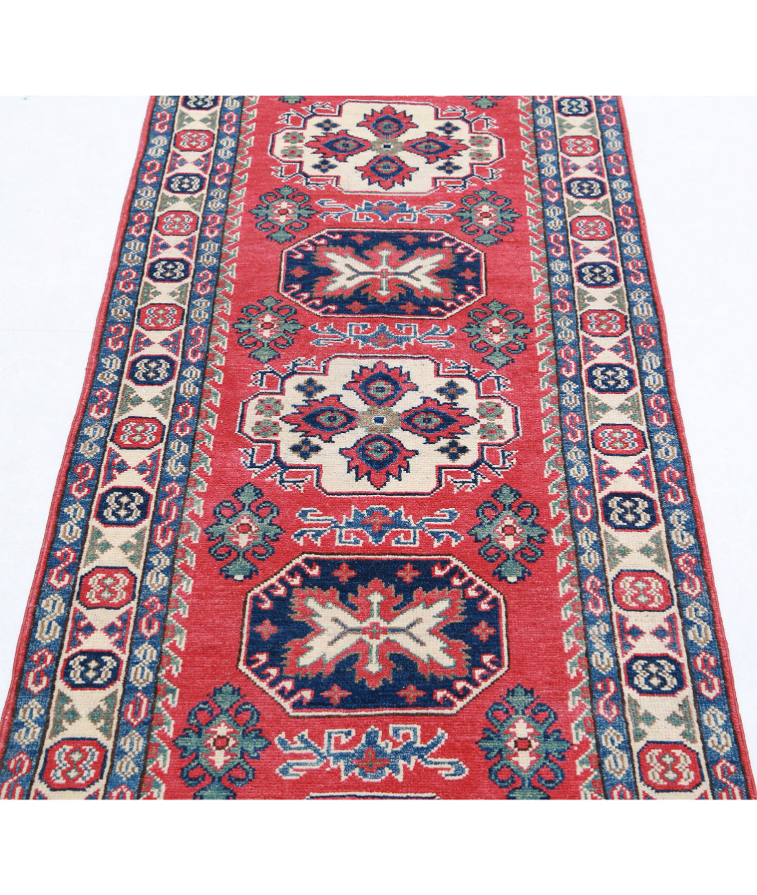 Kazak 2'7'' X 9'4'' Hand-Knotted Wool Rug 2'7'' x 9'4'' (78 X 280) / Red / Ivory