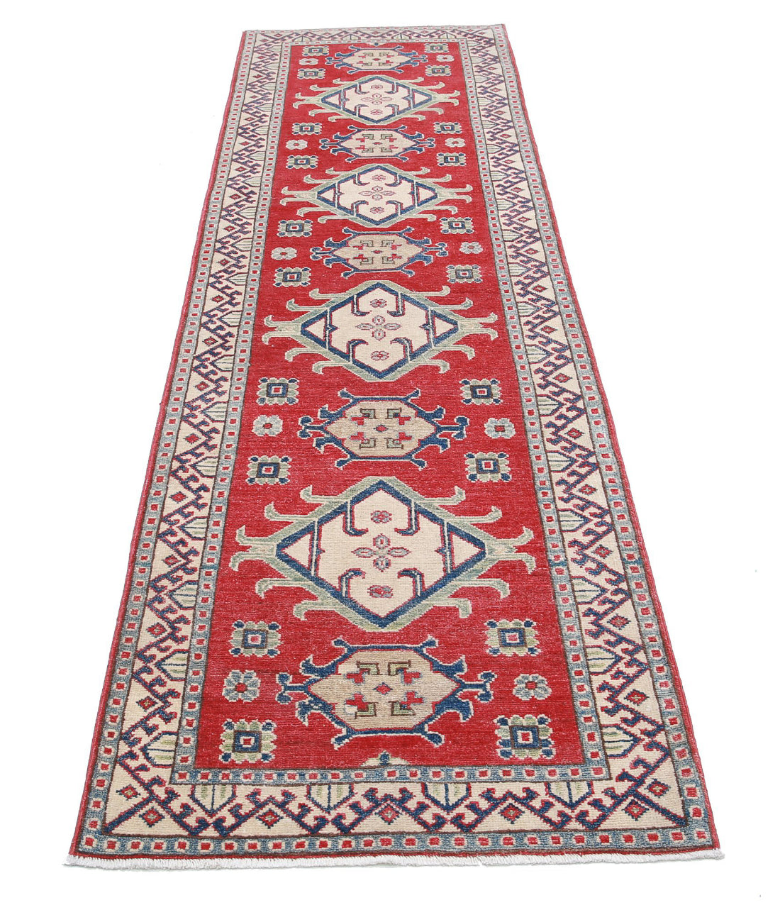 Kazak 2'8'' X 9'8'' Hand-Knotted Wool Rug 2'8'' x 9'8'' (80 X 290) / Red / Ivory