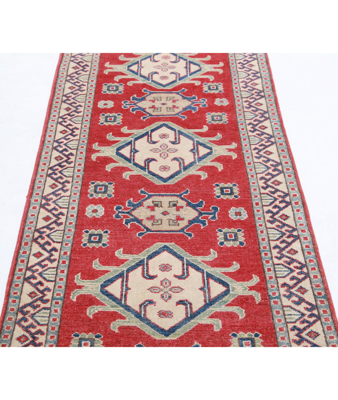 Kazak 2'8'' X 9'8'' Hand-Knotted Wool Rug 2'8'' x 9'8'' (80 X 290) / Red / Ivory