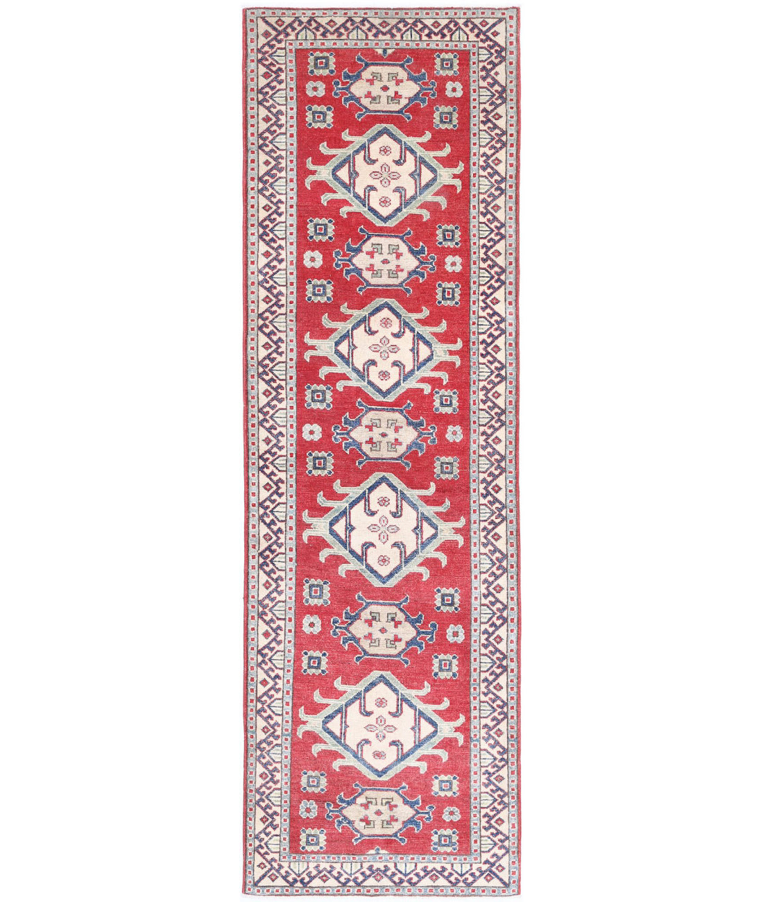 Kazak 2'8'' X 9'8'' Hand-Knotted Wool Rug 2'8'' x 9'8'' (80 X 290) / Red / Ivory