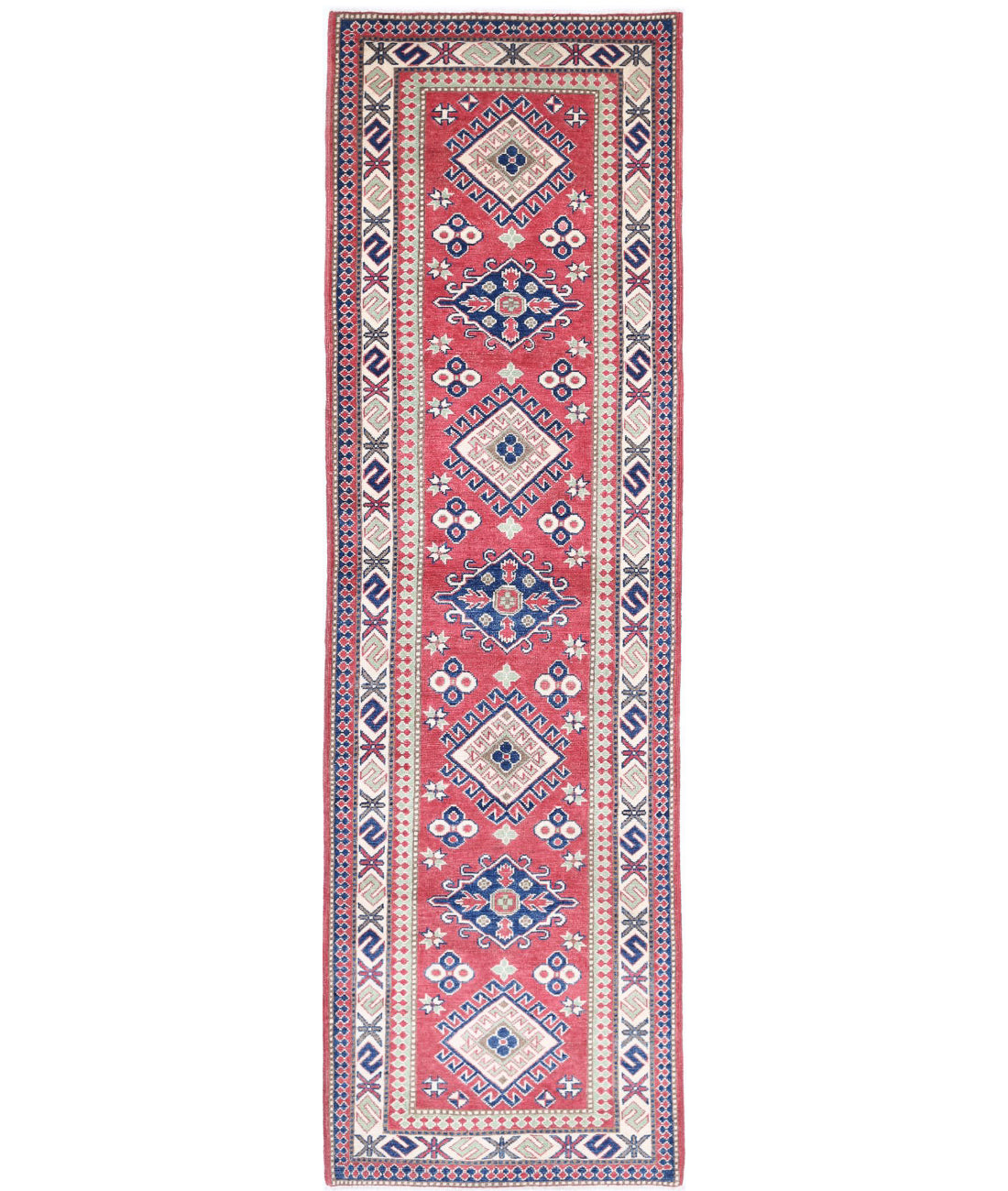 Kazak 2'8'' X 9'9'' Hand-Knotted Wool Rug 2'8'' x 9'9'' (80 X 293) / Red / Ivory