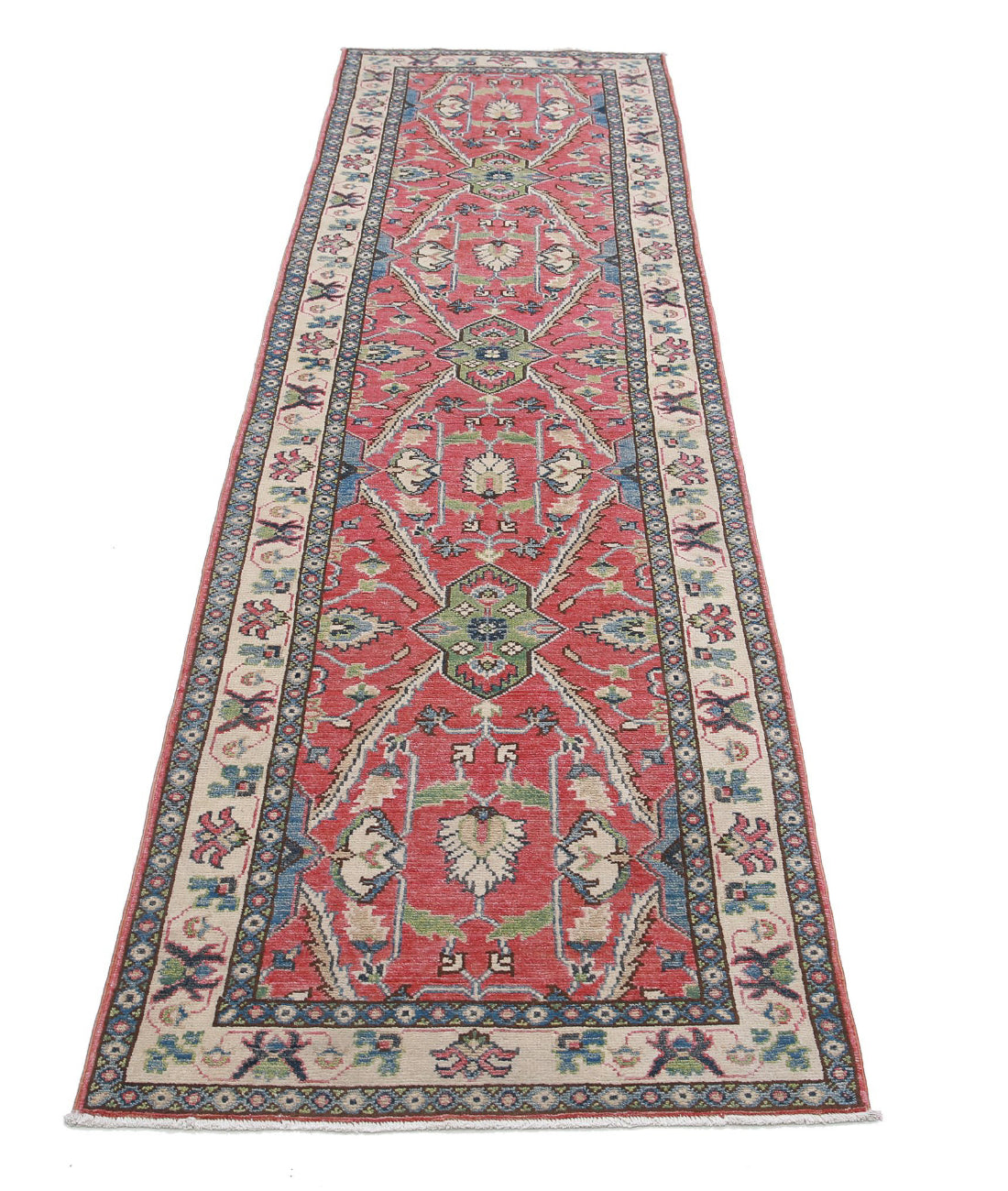 Kazak 2'5'' X 9'8'' Hand-Knotted Wool Rug 2'5'' x 9'8'' (73 X 290) / Red / Ivory