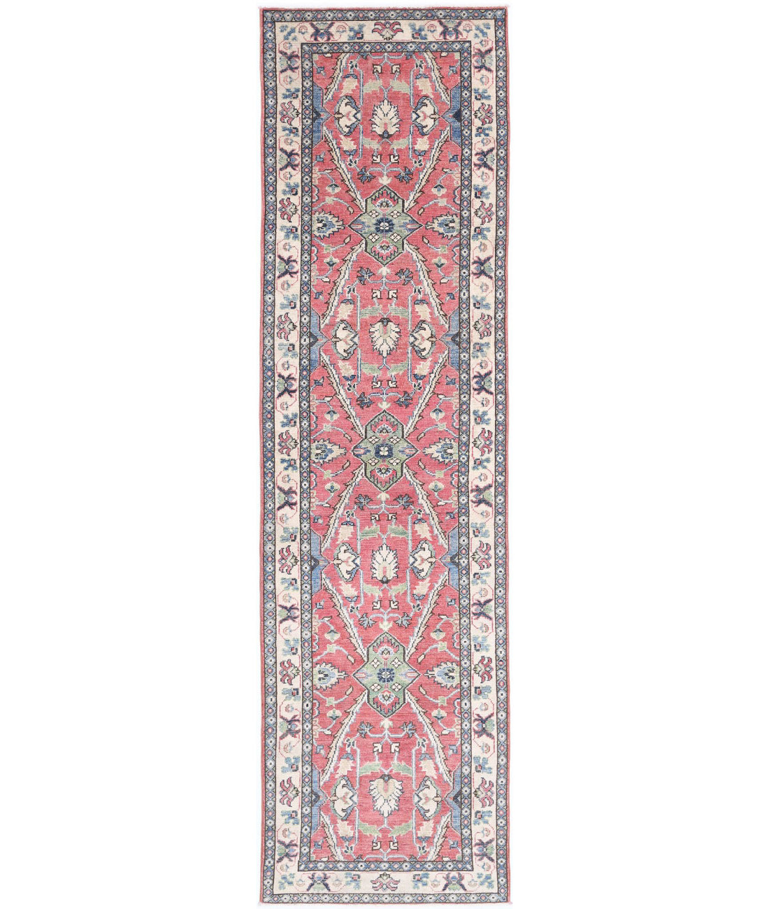 Kazak 2'5'' X 9'8'' Hand-Knotted Wool Rug 2'5'' x 9'8'' (73 X 290) / Red / Ivory