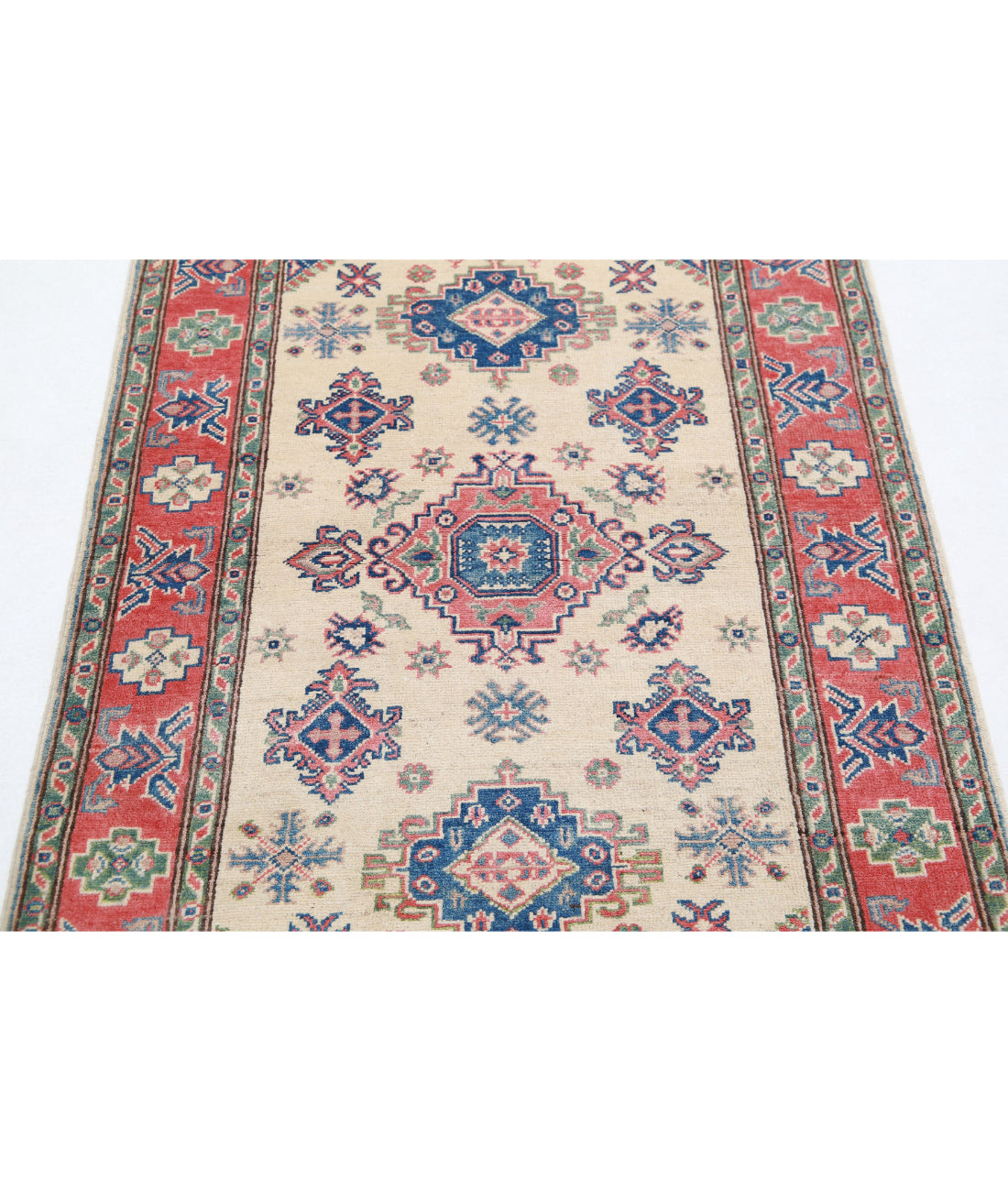 Kazak 3'3'' X 4'8'' Hand-Knotted Wool Rug 3'3'' x 4'8'' (98 X 140) / Ivory / Red